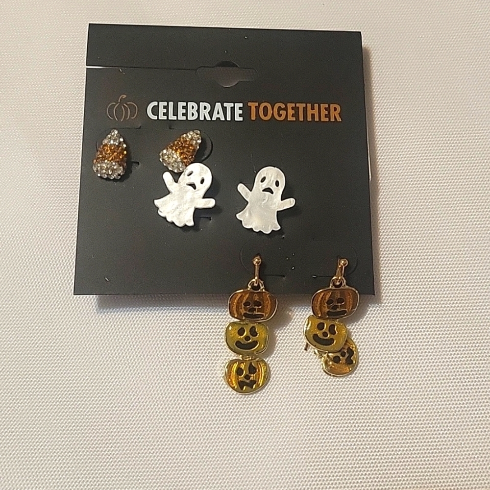 Halloween Candy Corn, Ghost and Pumpkin Earrings set